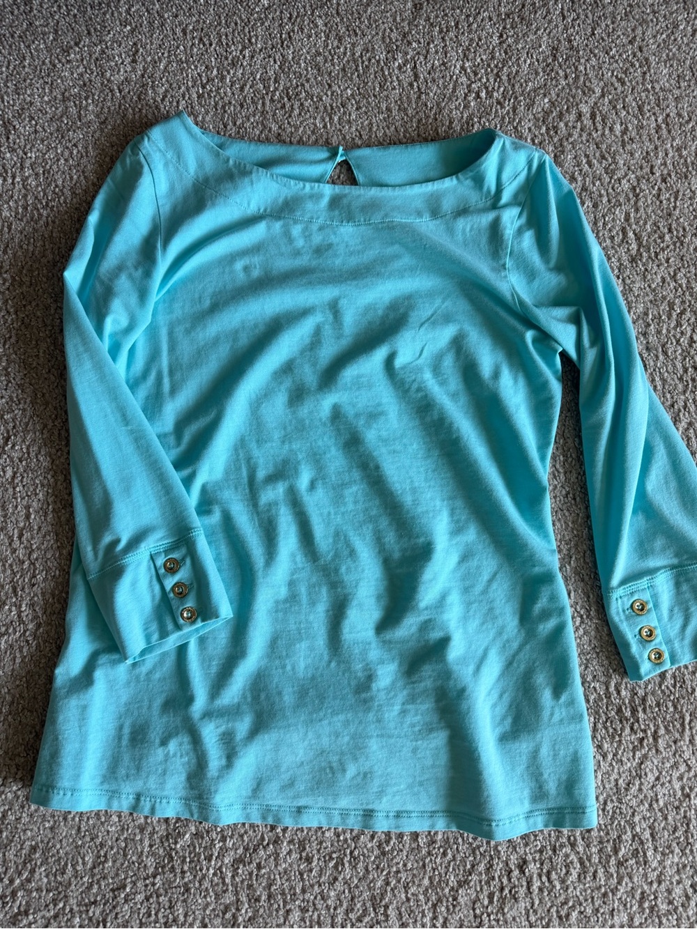 Lilly Pulitzer Turquoise Boatneck Long Sleeve Tee with Button Cuffs